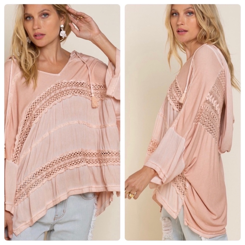 POL Women's Pink Lace Tunic Top - Picture 2 of 3